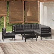 6 pcs conjunto lounge de jardim c/ almofadões pinho preto