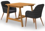 vidaXL 3 pcs conjunto de jantar para jardim preto