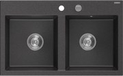 Mexen Hektor lava-loiça de granito 2-cubas 800 x 480 mm, preto salpicado, sifão cromado - 6521802000-76