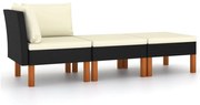 vidaXL 3 pcs conj. lounge jardim vime PE e madeira de eucalipto maciça