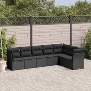 vidaXL 7 pcs conjunto de sofás p/ jardim c/ almofadões vime PE preto