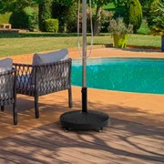 Base para guarda-sol de 43,5 cm em resina, carga 23 kg com rodas bloqueáveis, orifício ajustável para poste, design em rattan Preto