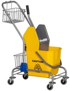 HOMCOM Carro Limpeza Balde Esfregona Escorredor Pressão Rodas Cesto Armazenamento Alta Capacidade 26L 73x45x95 cm Amarelo | Aosom Portugal