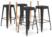 vidaXL 5 pcs conjunto de bar branco e preto