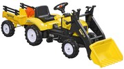 HOMCOM Trator a Pedais para Crianças acima de 3 Anos Trator Infantil com Reboque e Pá Escavadora 167x41x52 cm Amarelo e Preto