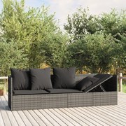 vidaXL Sofá lounge de exterior c/ almofadões vime PE cinzento