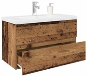 vidaXL Armário de lavatório lavatório embutido torneira madeira antiga