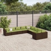 vidaXL 10 pcs conj. sofás jardim com almofadões vime PE castanho