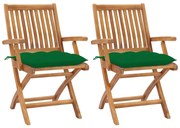 vidaXL Cadeiras de jardim c/ almofadões verde 2 pcs teca maciça