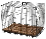 PawHut Gaiola para Cães com Almofada Incluída Gaiola para Animais de Estimação com Alça de Transporte 60x43x49,5cm Preto e Marrom | Aosom Portugal