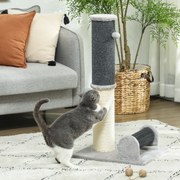 Arranhador para Gatos com Poste de Sisal Escova de Auto Higiene e Bola Suspensa 40x48x85 cm Cinza e Creme