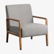 Pacote De 2 Poltronas De Madeira De Seringueira Maylene Tecido Cinza Claro - Sklum