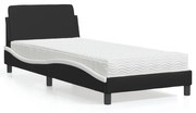 Cama com colchão 90x200 cm couro artificial preto e branco