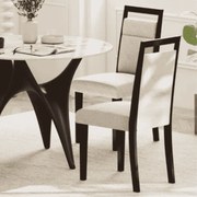 Conjunto de 2 cadeiras de jantar estofadas com assento acolchoado e encosto reclinável Pernas em madeira Bege + Castanho