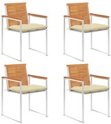 vidaXL Cadeiras de jardim c/ almofadões 4 pcs madeira de acácia maciça