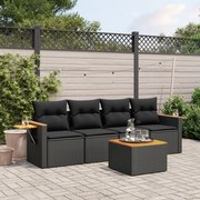 vidaXL 5 pcs conjunto sofás de jardim com almofadões vime PE preto