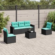 vidaXL 6 pcs conjunto de sofás p/ jardim c/ almofadões vime PE preto