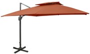 Guarda-sol cantilever com toldo duplo 300x300 cm terracota