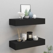 Prateleiras de parede c/ gavetas 2 pcs MDF 60x23,5x10 cm preto