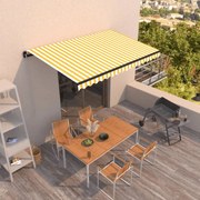 vidaXL Toldo retrátil manual 450x350 cm amarelo e branco