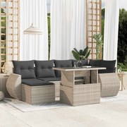 7 pcs conj. sofás jardim com almofadões vime PE cinzento-claro