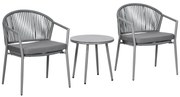 Outsunny Conjunto de Jardim Exterior de 3 Peças com 2 Cadeiras e Mesa de Vime com Almofadas Acolchoadas e Bancada de Vidro Cinza | Aosom Portugal