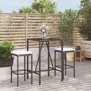 vidaXL 3 pcs conjunto de bar para jardim c/ almofadões vime PE preto
