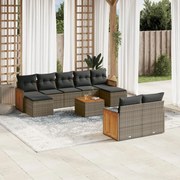 vidaXL 10 pcs conjunto sofás de jardim c/ almofadões vime PE cinzento