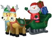 HOMCOM Decoração Insuflável de Natal Pai Natal com Trenó 2 Renas e Luzes LED 210x70x125 cm Multicor | Aosom Portugal