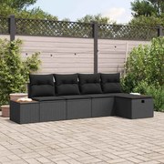 vidaXL Conjunto de Sofá de Jardim 5 Peças com Almofadas Pretas em Rattan Poliéster