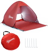 Outsunny Tenda Pop-up Instantânea Portátil Janelas Protetoras Piquenique Praia Camping Proteção UV Resistente 200x200 cm Vermelho | Aosom Portugal