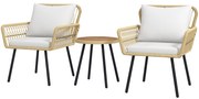 Outsunny Conjunto de Mesa e Poltronas para Jardim Exterior Jogo de 3 Peças de Vime com 2 Poltronas 1 Mesa para Terraço Natural | Aosom Portugal