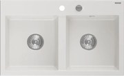 Mexen Hektor lava-loiça em granito de 2 cubas 800 x 480 mm, branco, sifão cromado - 6521802000-20