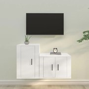 2 pcs conjunto móveis de TV derivados de madeira branco