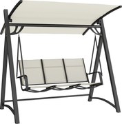 Outsunny Baloiço de Jardim de 3 Lugares com Teto Ajustável UPF50+ Assento Transpirável e Estrutura em Metal 188x130x183 cm Creme | Aosom Portugal