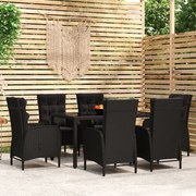 7 pcs conjunto de jantar para jardim vime PE preto