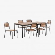 Conjunto De Mesa Retangular Artus 160x90 Cm E 6 Cadeiras De Jardim Empilháveis Em Aço E Madeira De Acácia Preto - Sklum