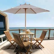 Chapéu de Sol de Madeira Ø250x230 cm para Exterior com 6 Hastes Sistema de Corda com Fixação Desmontável Portátil Cinza