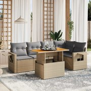 vidaXL 6 pcs conjunto de sofás p/ jardim com almofadões vime PE bege