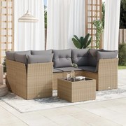 vidaXL 7 pcs conjunto de sofás p/ jardim com almofadões vime PE bege