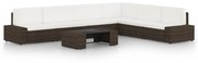 7 pcs conjunto lounge p/ jardim c/ almofadões vime PE castanho