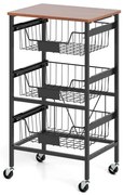 Carrinho de servir com rodas Suporte para vegetais com cestos extraíveis 40 x 31 x 88 cm