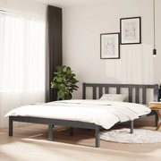 Estrutura de cama 140x190 cm madeira maciça cinzento