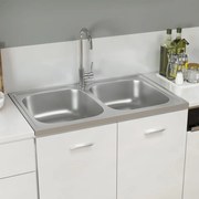 vidaXL Lava-louça cozinha + cuba dupla 800x500x155mm aço inox prateado