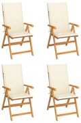 vidaXL Cadeiras de jardim c/ almofadões cor creme 4 pcs teca maciça