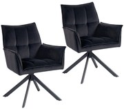HOMCOM Conjunto de 2 Cadeiras de Refeição Giratórias 360° Estofado Estofamento em Veludo Pés em Aço 63x64x85 cm Preto | Aosom Portugal