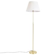Candeeiro de pé dourado/latão com abajur plissado creme 45 cm - Parte Country / Rústico