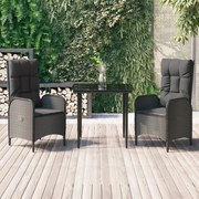 vidaXL 3 pcs conjunto de jantar p/ jardim c/ almofadões vime PE preto