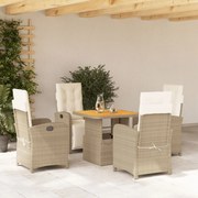 vidaXL 5 pcs conjunto de jantar p/ jardim com almofadões vime PE bege