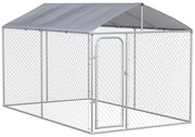 PawHut Canil de Exterior com Toldo Anti-UV Porta com Trava e Estrutura de Metal Galvanizado 4x2,3x2,32 cm Prata | Aosom Portugal